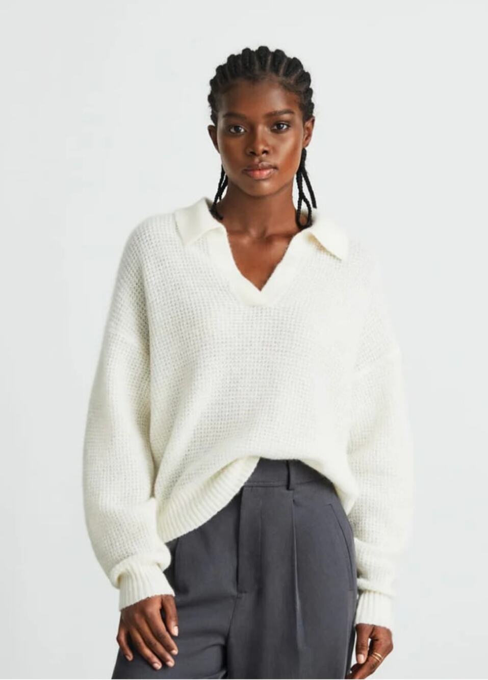 Everlane The Alpaca Waffle-Stitch Polo Sweater in Snow Womans XS